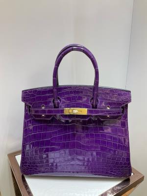 cheap quality Hermes Birkin 30 shinny Niloticus Crocodile 9G Amethyst